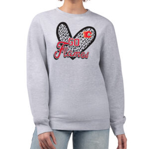 Women's G-III 4Her by Carl Banks Heather Gray Calgary Flames Animal Print Heart Fleece Pullover Sweatshirt