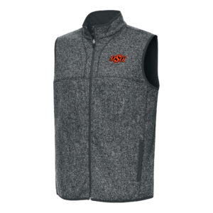 Men's Antigua Heather Charcoal Oklahoma State Cowboys Fortune Full-Zip Vest