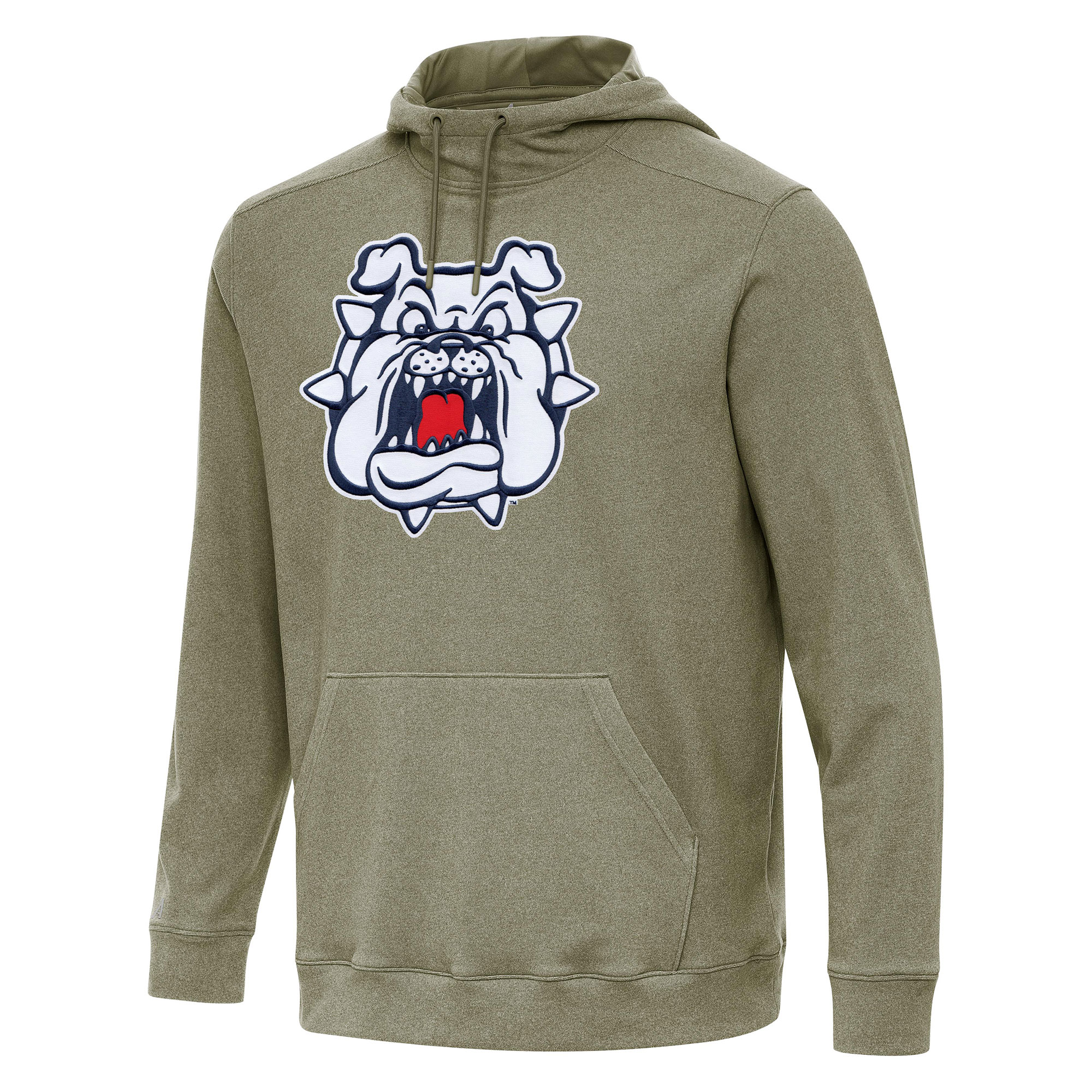 Men's Antigua Heather Olive Fresno State Bulldogs Cloud Pullover Hoodie