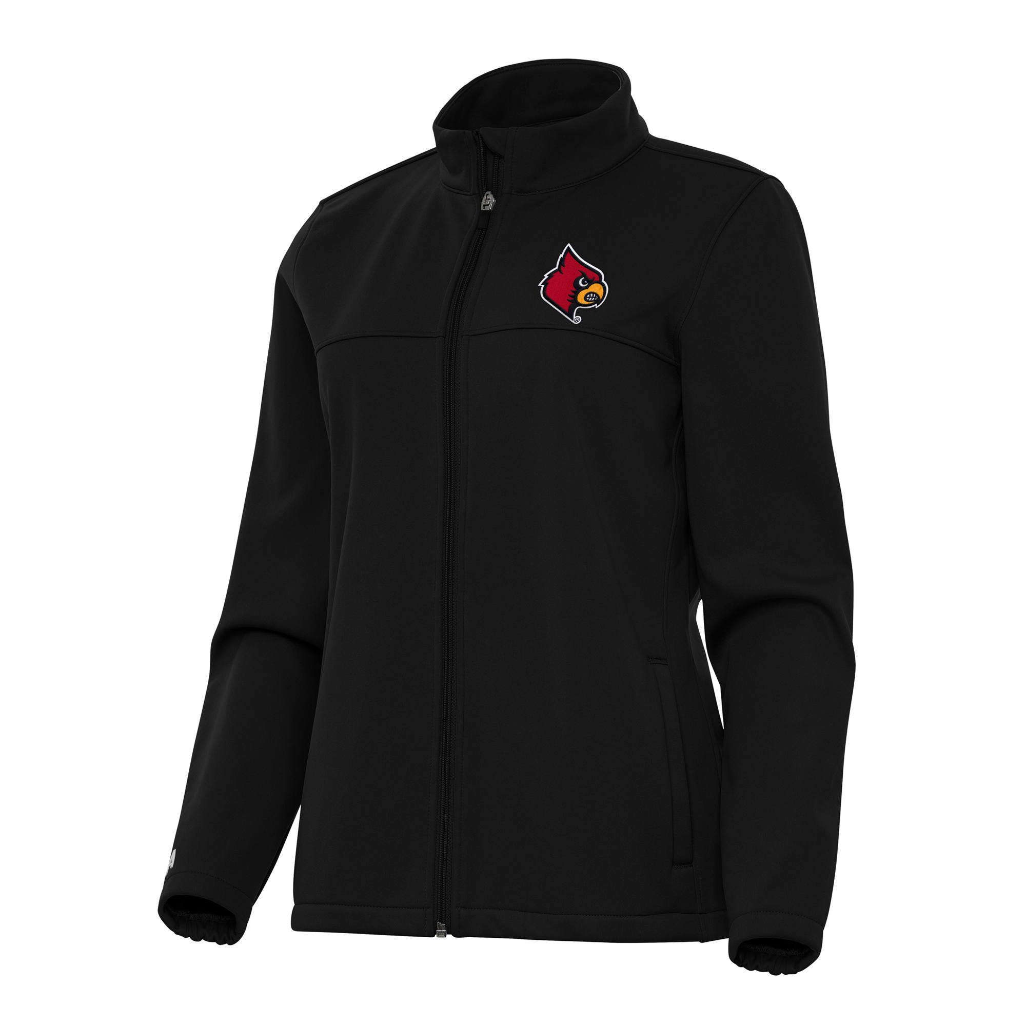 Women's Antigua Black Louisville Cardinals Links 2 Golf Full-Zip Jacket