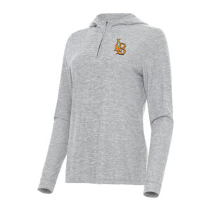 Women's Antigua  Heather Gray Cal State Long Beach The Beach Daybreak Quarter-Zip Hoodie