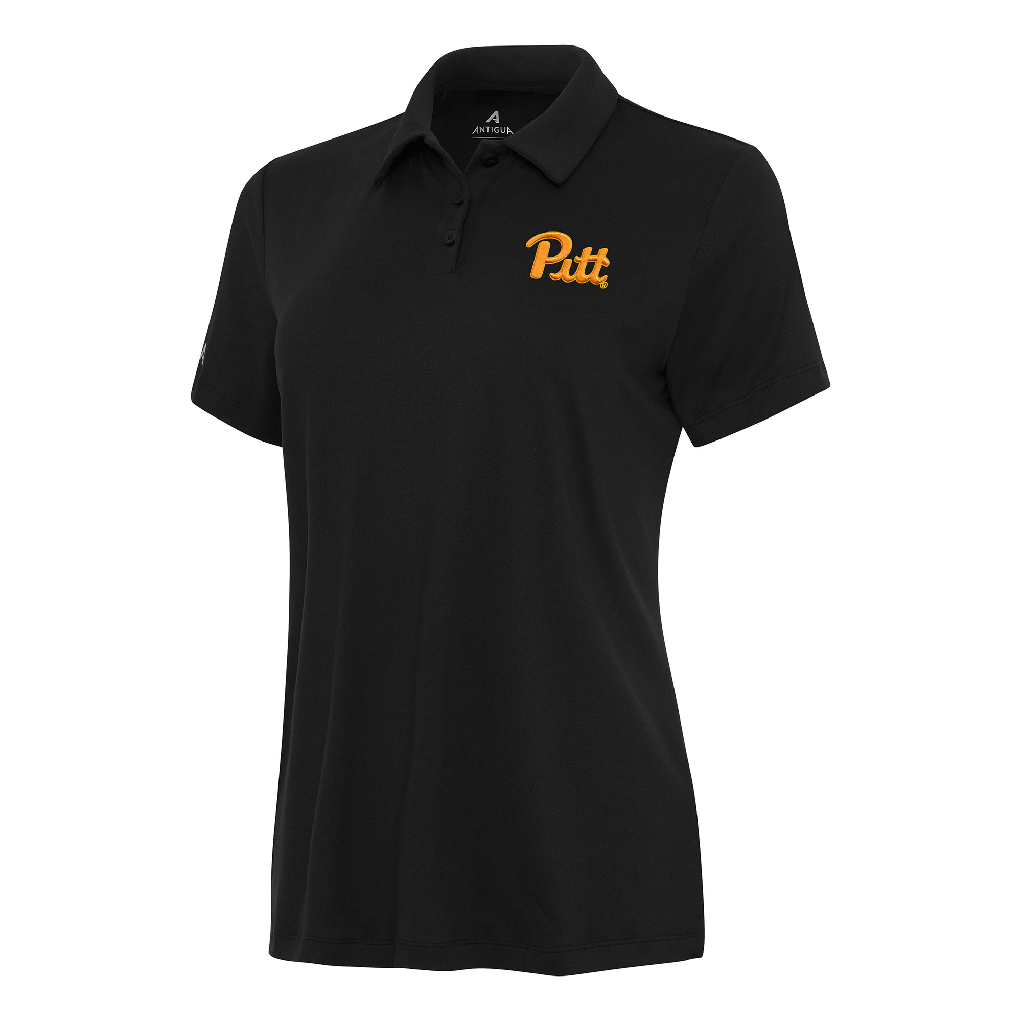 Women's Antigua Black Pitt Panthers Reprocess Polo