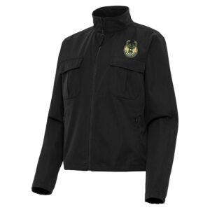 Women's Antigua  Black Milwaukee Bucks Even Par Full-Zip Jacket