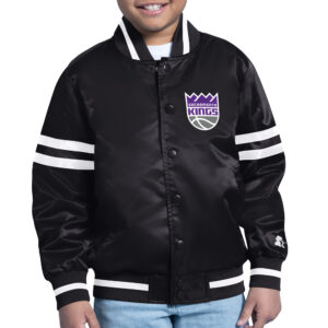 Youth Starter  Black Sacramento Kings Printed Shield Logo Satin Varsity Full-Snap Jacket