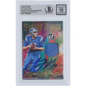 Jared Goff Detroit Lions Autographed 2023 Panini Donruss Jersey Kings Relic #JK-13 #/399 Beckett Fanatics Witnessed Authenticated 10 Card