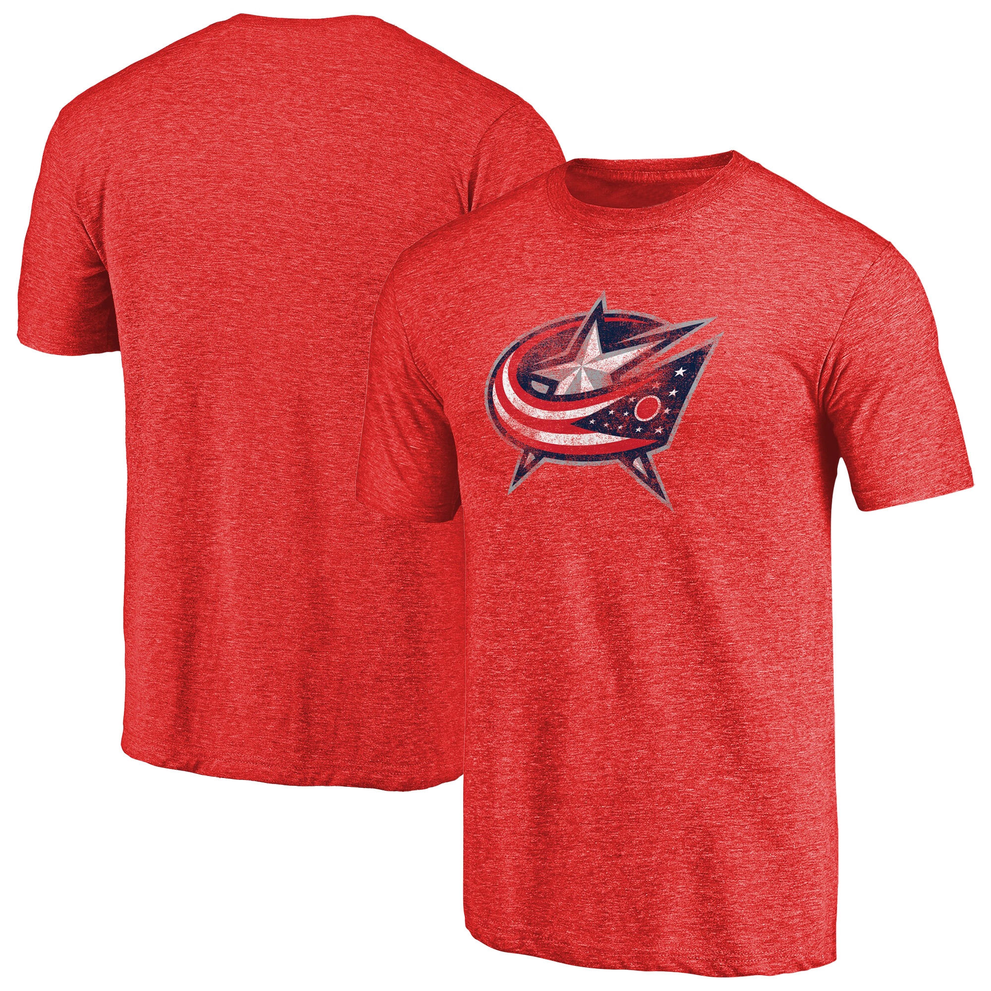 Men's Red Columbus Blue Jackets Distressed Team Primary Logo Tri-Blend T-Shirt - Image 5