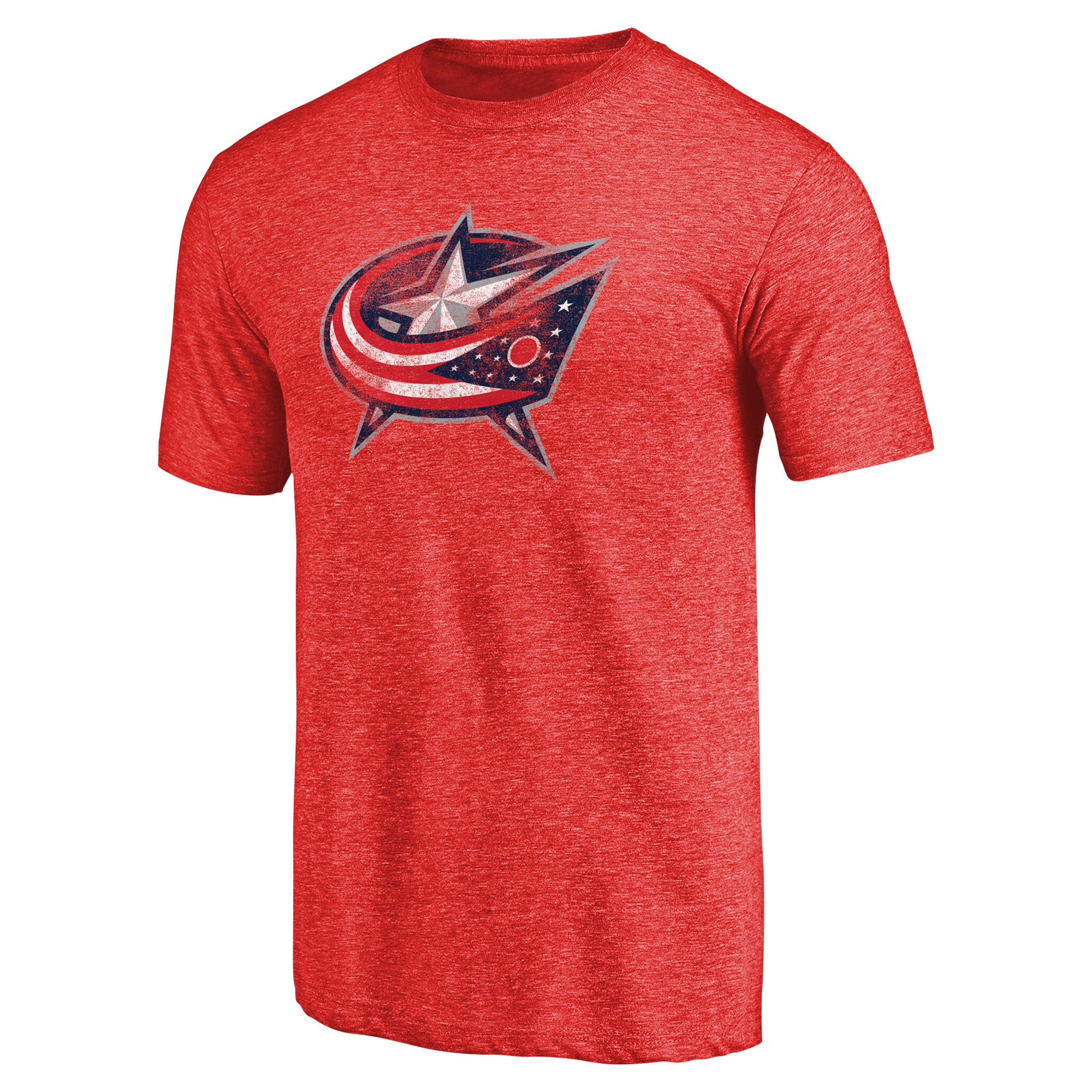 Men's Red Columbus Blue Jackets Distressed Team Primary Logo Tri-Blend T-Shirt - Image 3