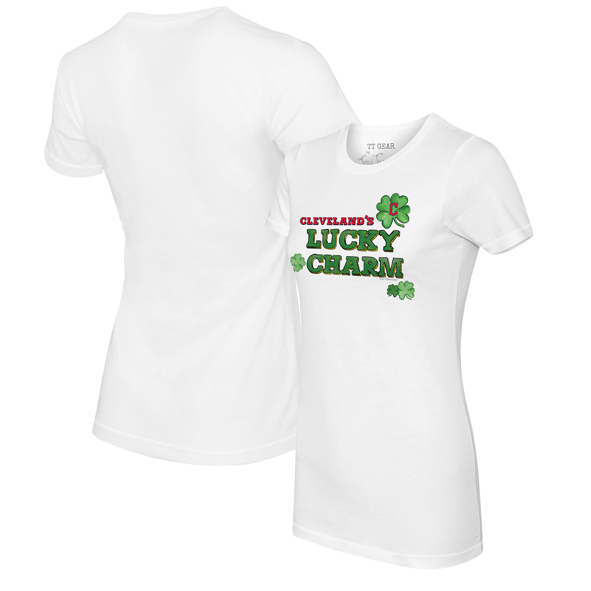 Women's Tiny Turnip White Cleveland Guardians Lucky Charm T-Shirt