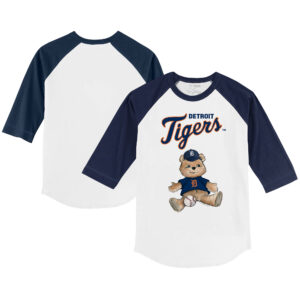 Infant Tiny Turnip White/Navy Detroit Tigers Teddy Boy Raglan 3/4 Sleeve T-Shirt