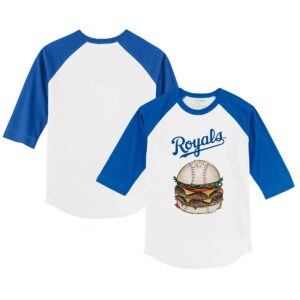 Infant Tiny Turnip White/Royal Kansas City Royals Burger Raglan 3/4 Sleeve T-Shirt
