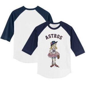 Toddler Tiny Turnip White/Navy Houston Astros Babes 3/4-Sleeve Raglan T-Shirt
