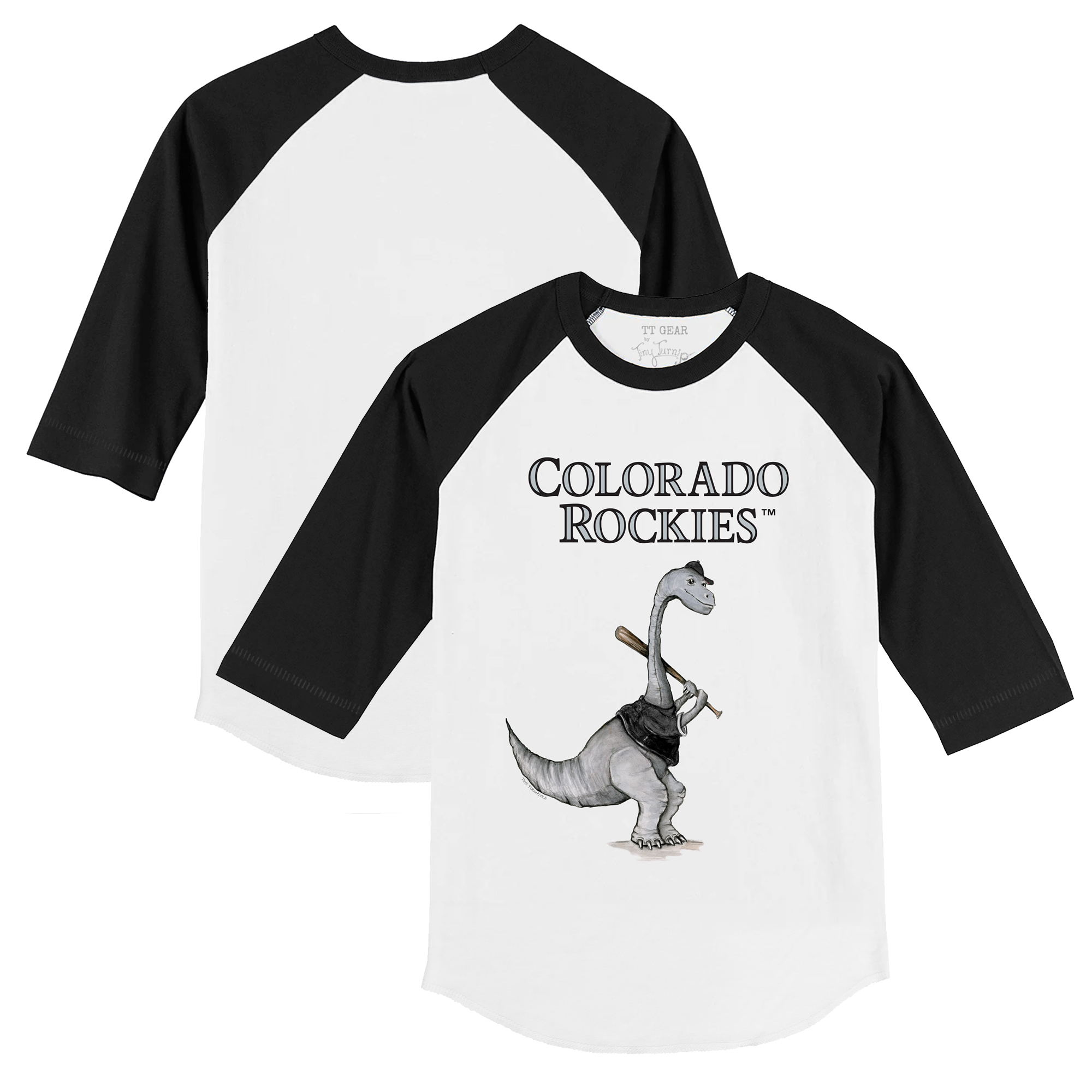 Toddler Tiny Turnip White/Black Colorado Rockies Bronto 3/4-Sleeve Raglan T-Shirt