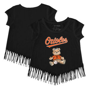 Girls Youth Tiny Turnip Black Baltimore Orioles Girl Teddy Fringe T-Shirt