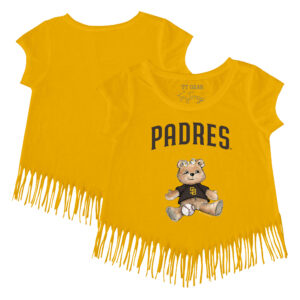 Girls Youth Tiny Turnip Gold San Diego Padres Girl Teddy Fringe T-Shirt