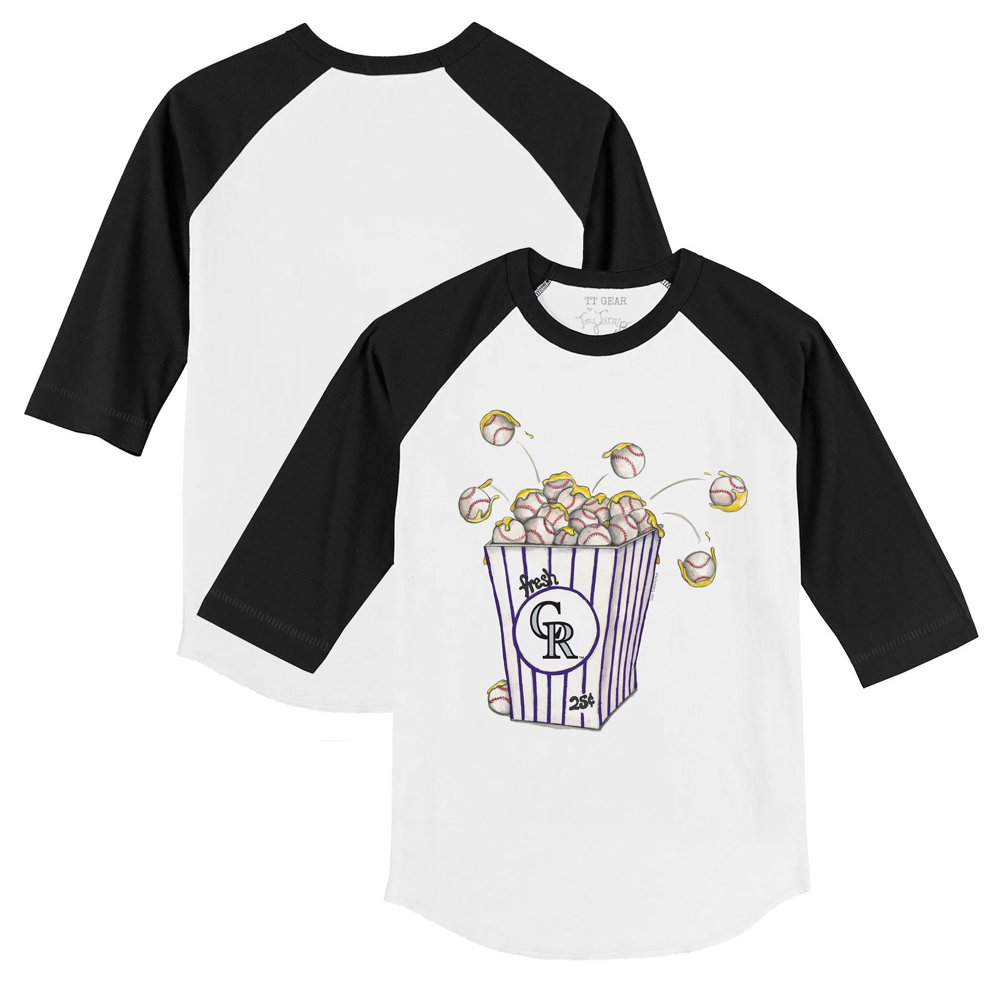 Youth Tiny Turnip White/Black Colorado Rockies Popcorn 3/4-Sleeve Raglan T-Shirt