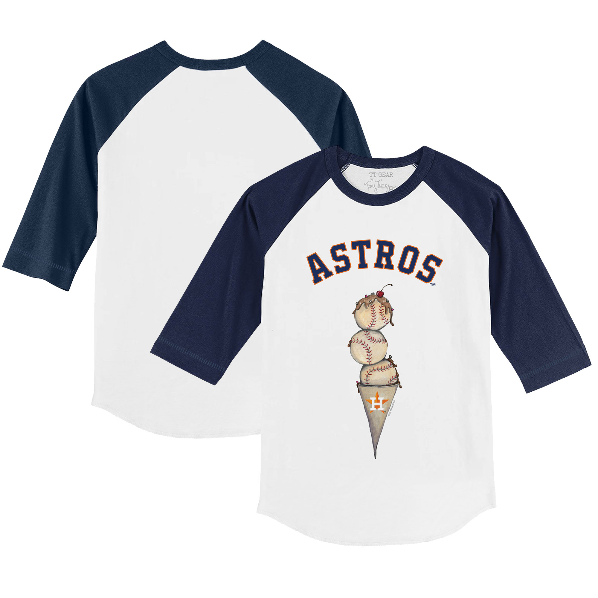 Youth Tiny Turnip White/Navy Houston Astros Triple Scoop 3/4-Sleeve Raglan T-Shirt - Image 2