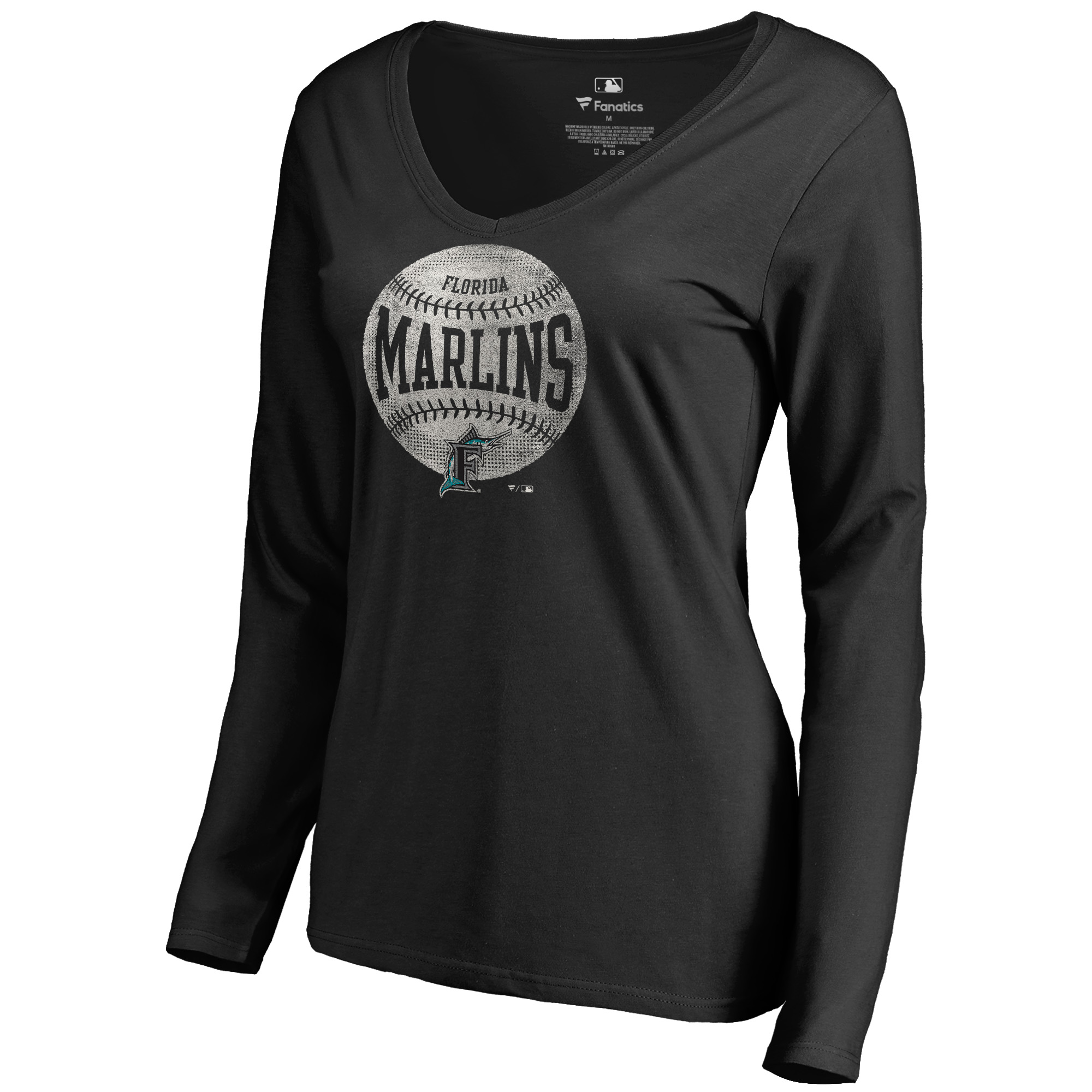 Women's Black Florida Marlins Cooperstown Collection Slider Long Sleeve V-Neck T-Shirt - Image 3
