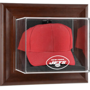 New York Jets Brown Framed Wall-Mountable Baseball Cap Case
