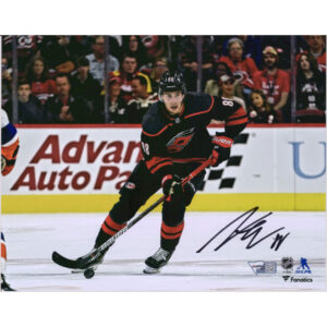 Martin Necas Carolina Hurricanes Autographed 8" x 10" Black Jersey Skating Photograph