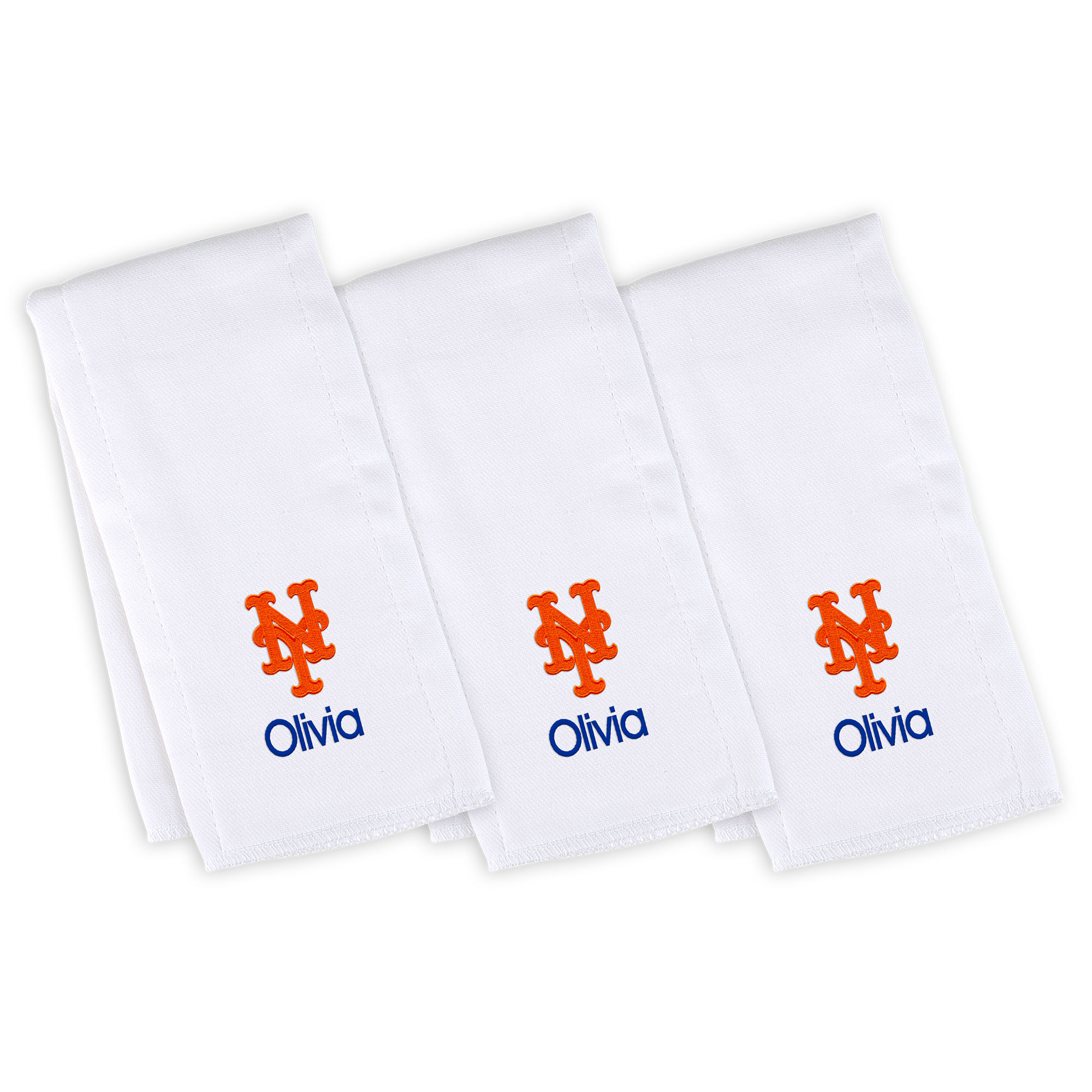 Infant White New York Mets Personalized Burp Cloth Three-Pack