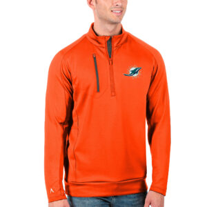 Men's Antigua Orange/Charcoal Miami Dolphins Generation Quarter-Zip Pullover Jacket