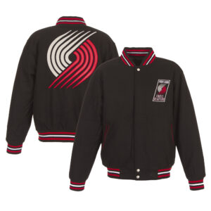 Men's JH Design Black Portland Trail Blazers Reversible Embroidered Logo Two-Hit Full-Snap Jacket