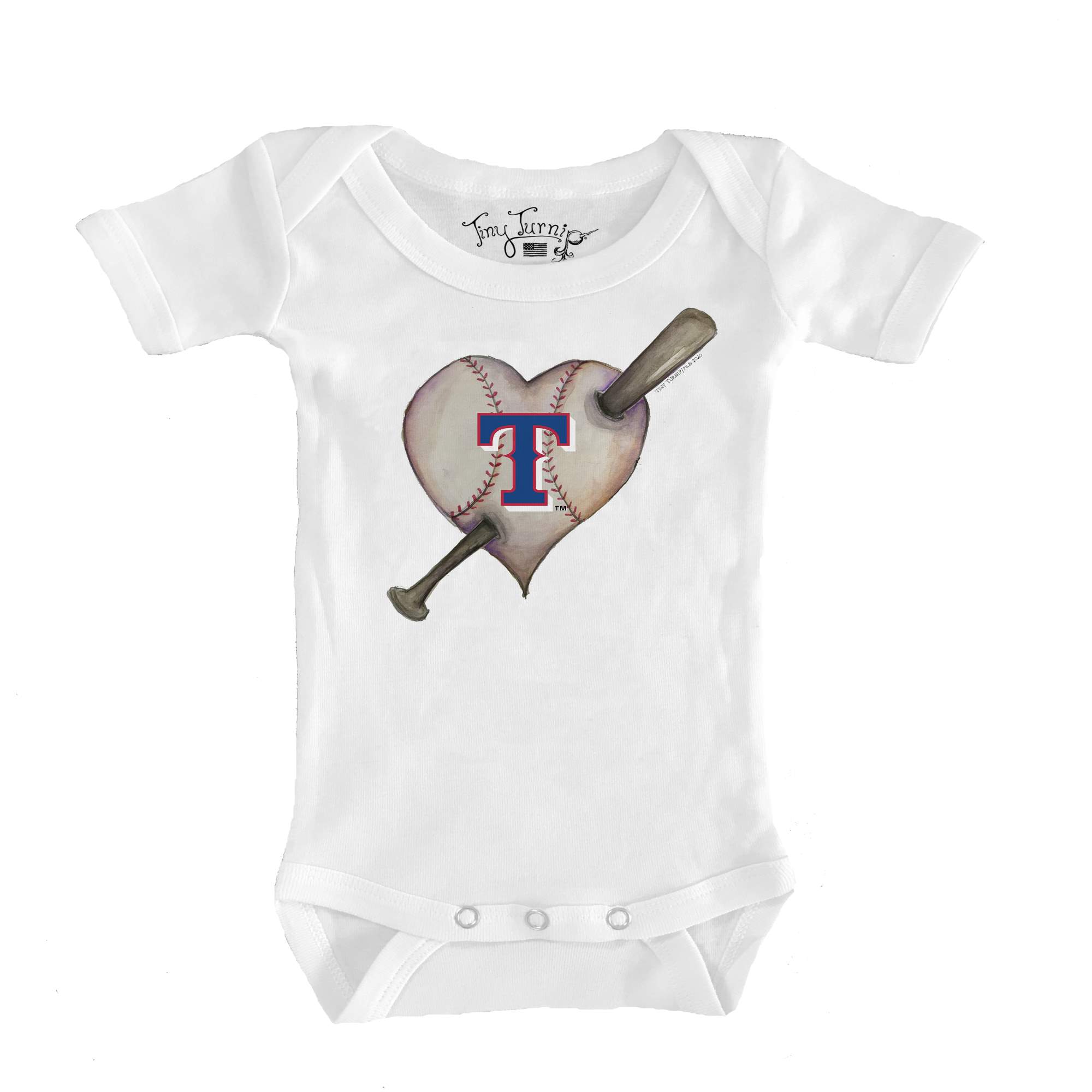 Infant Tiny Turnip White Texas Rangers Heart Bat Bodysuit