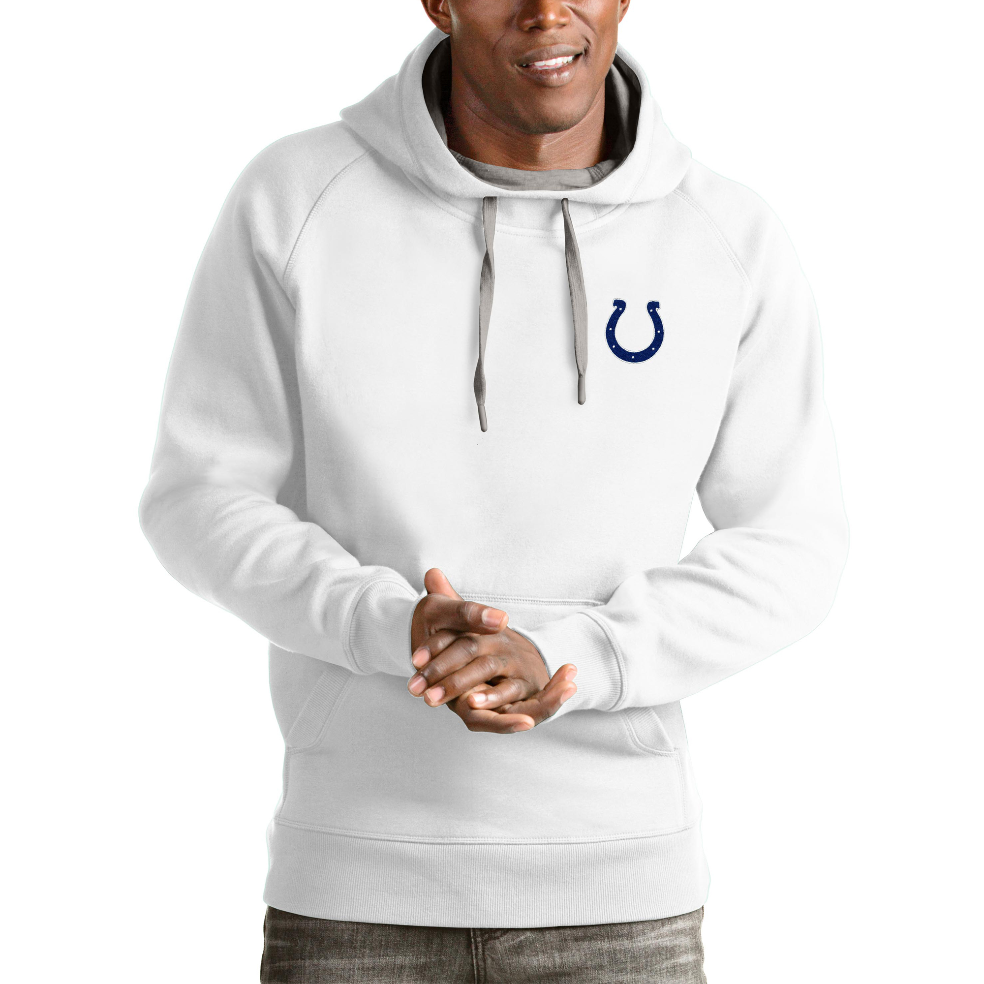 Men's Antigua White Indianapolis Colts Logo Victory Pullover Hoodie