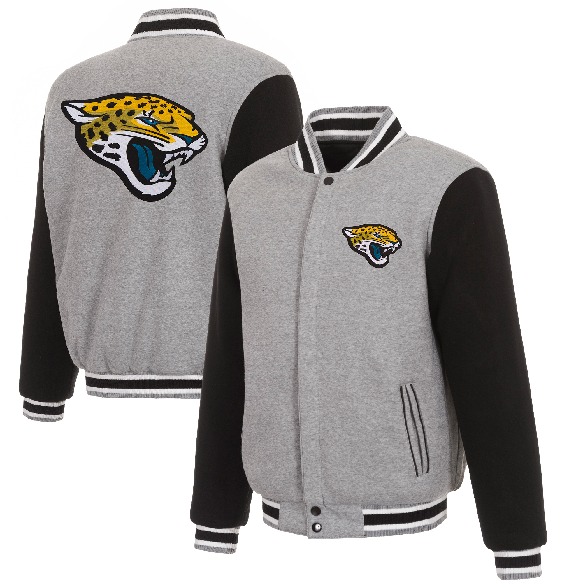 Men's JH Design Gray/Black Jacksonville Jaguars Reversible Fleece Full-Snap Jacket
