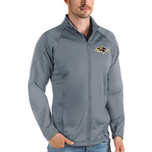 Men's Antigua Steel Baltimore Ravens Links Full-Zip Golf Jacket