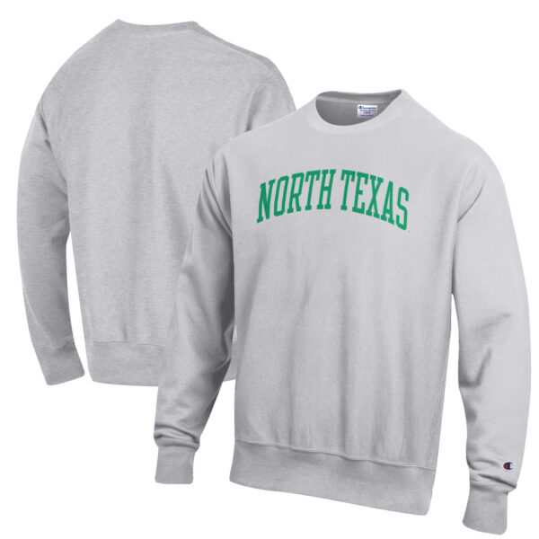 Men's Champion Heathered Gray North Texas Mean Green Reverse Weave Fleece Crewneck Sweatshirt