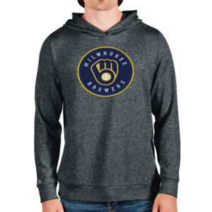 Men's Antigua Heathered Charcoal Milwaukee Brewers Team Logo Absolute Pullover Hoodie