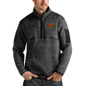 Men's Antigua Heathered Black Washington Commanders Fortune Quarter-Zip Pullover Jacket