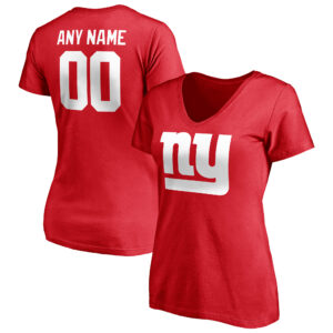 Women's Red New York Giants Team Authentic Logo Personalized Name & Number V-Neck T-Shirt