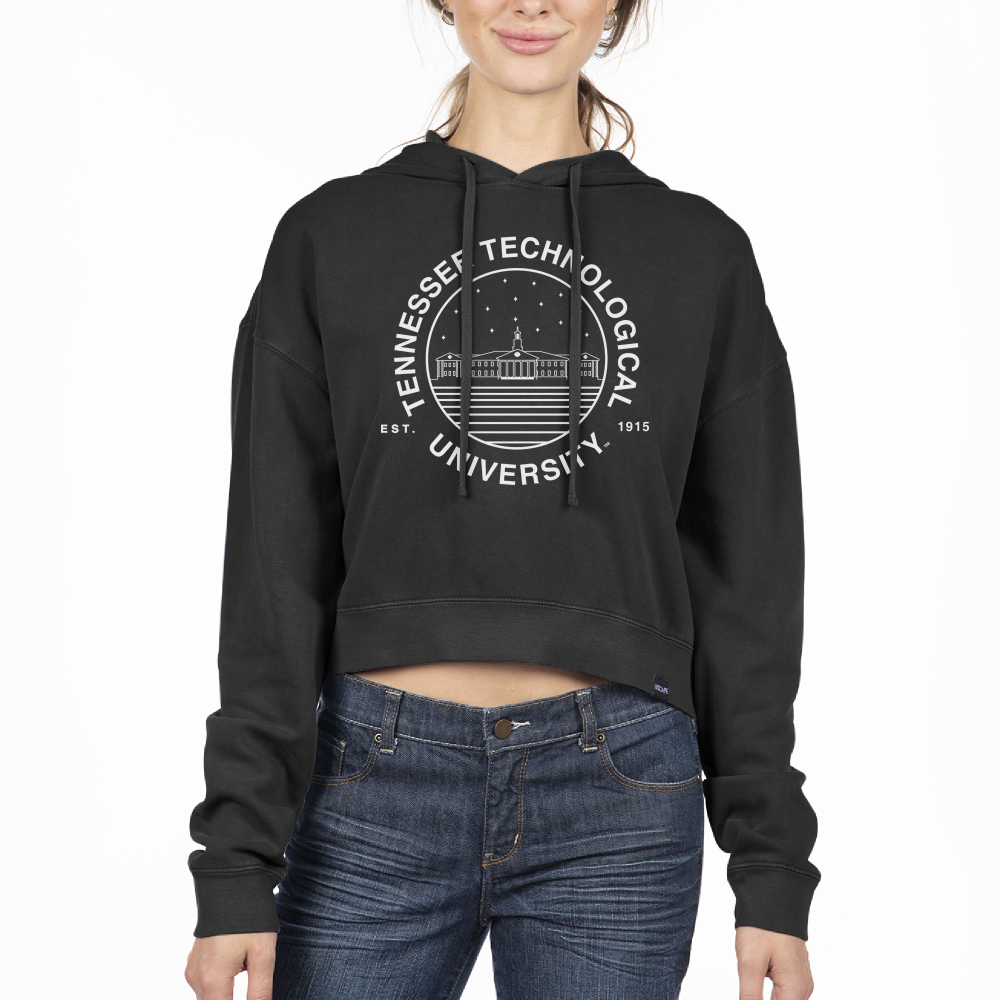 Women's Uscape Apparel Black Tennessee Tech Golden Eagles Circle Scene Cropped Pullover Hoodie