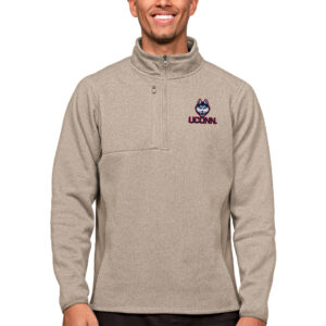 Men's Antigua Oatmeal UConn Huskies Course Quarter-Zip Pullover Top