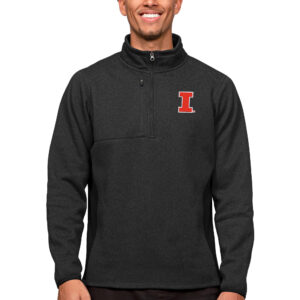 Men's Antigua Heather Black Illinois Fighting Illini Course Quarter-Zip Pullover Top
