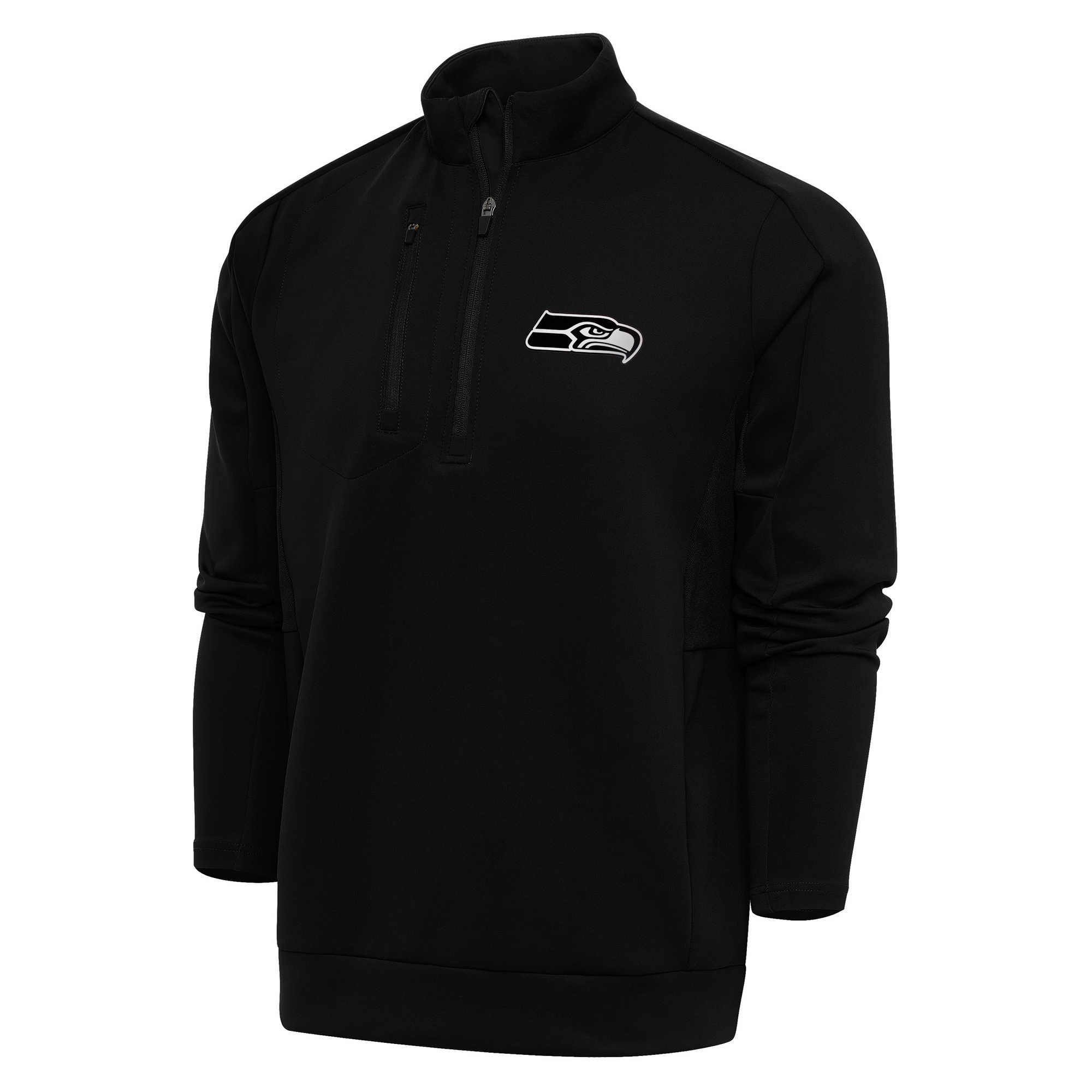 Men's Antigua Black Seattle Seahawks Metallic Logo Generation Quarter-Zip Pullover Top