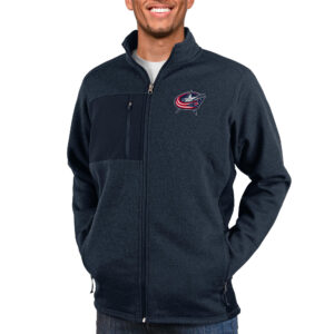 Men's Antigua Heather Navy Columbus Blue Jackets Course Full-Zip Jacket