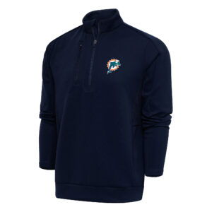 Men's Antigua Navy Miami Dolphins Team Logo Throwback Generation Big & Tall Quarter-Zip Pullover Top