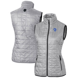 Women's Cutter & Buck Gray Los Angeles Rams Throwback Logo Rainier PrimaLoft Eco Full-Zip Puffer Vest