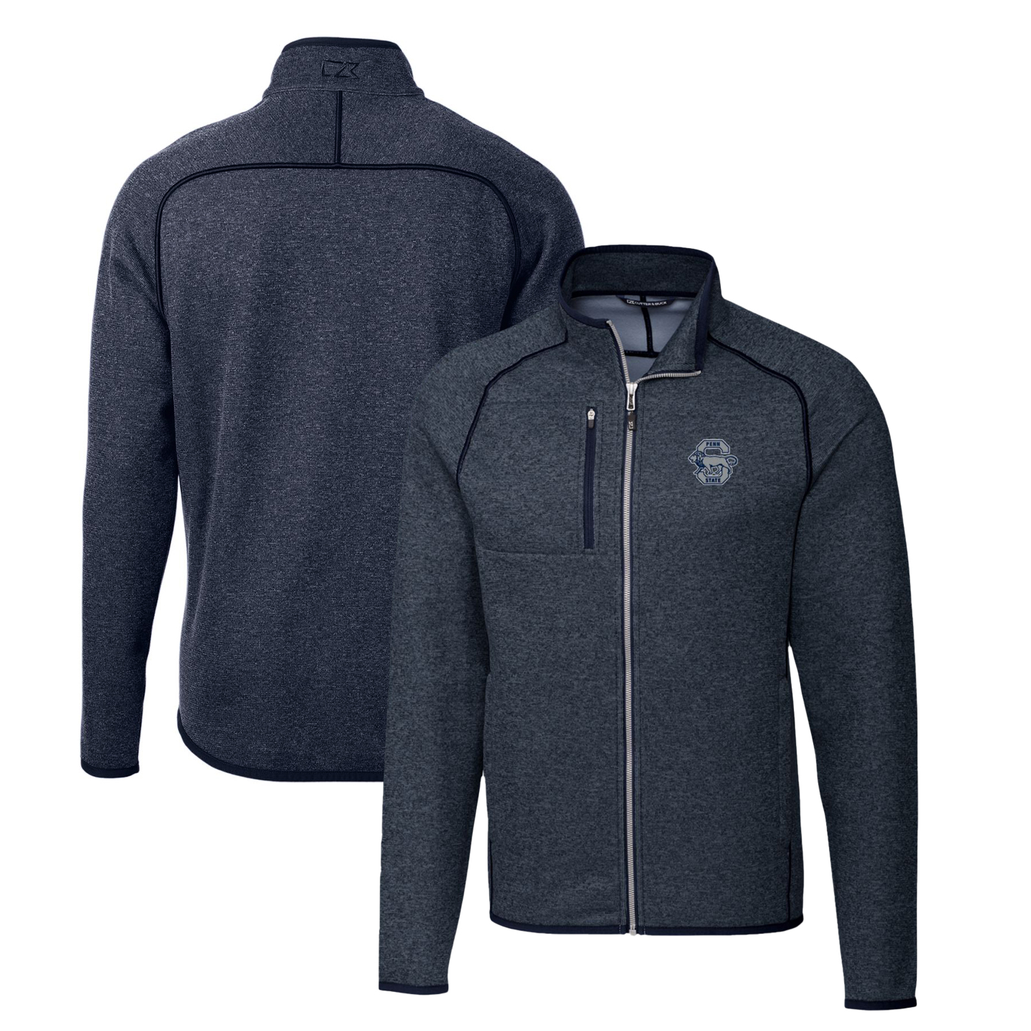 Men's Cutter & Buck Heather Navy Penn State Nittany Lions Mainsail Sweater-Knit Full-Zip Jacket - Image 5