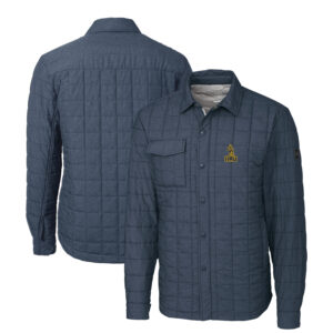 Men's Cutter & Buck Heather Navy Northern Arizona Lumberjacks Rainier PrimaLoft Eco Insulated Quilted Button-Up Shacket