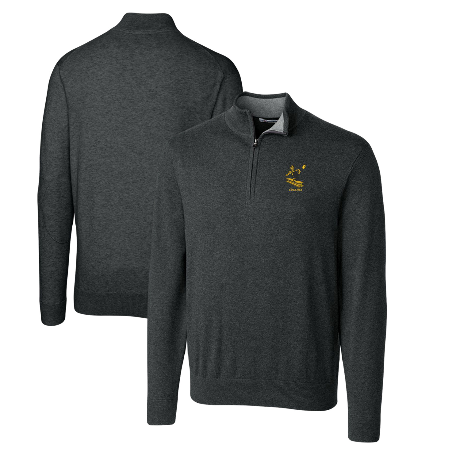 Men's Cutter & Buck Heather Charcoal Pittsburgh Steelers Throwback Logo Lakemont Tri-Blend Big & Tall Quarter-Zip Pullover Sweater - Image 2