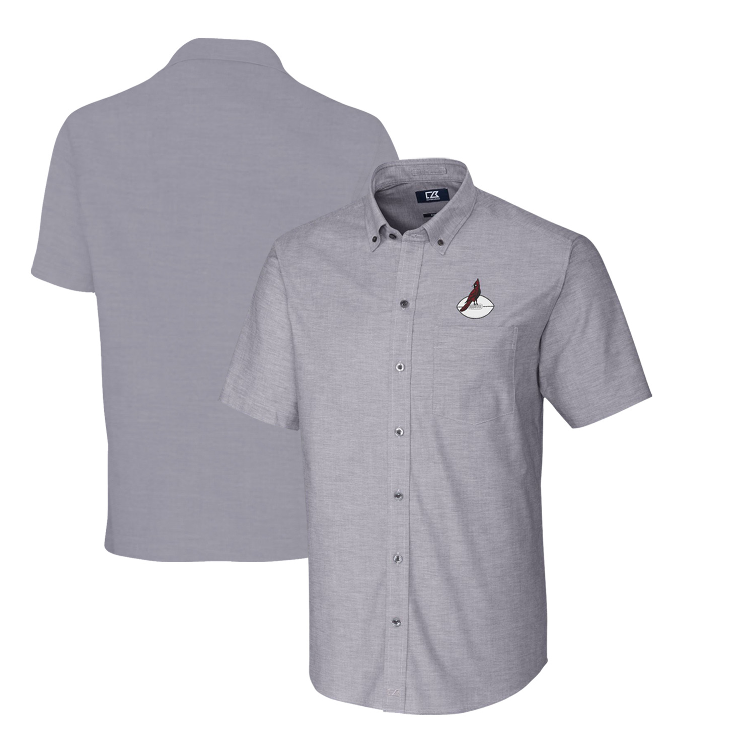 Men's Cutter & Buck Charcoal Arizona Cardinals Throwback Logo Big & Tall Stretch Oxford Button-Down Short Sleeve Shirt