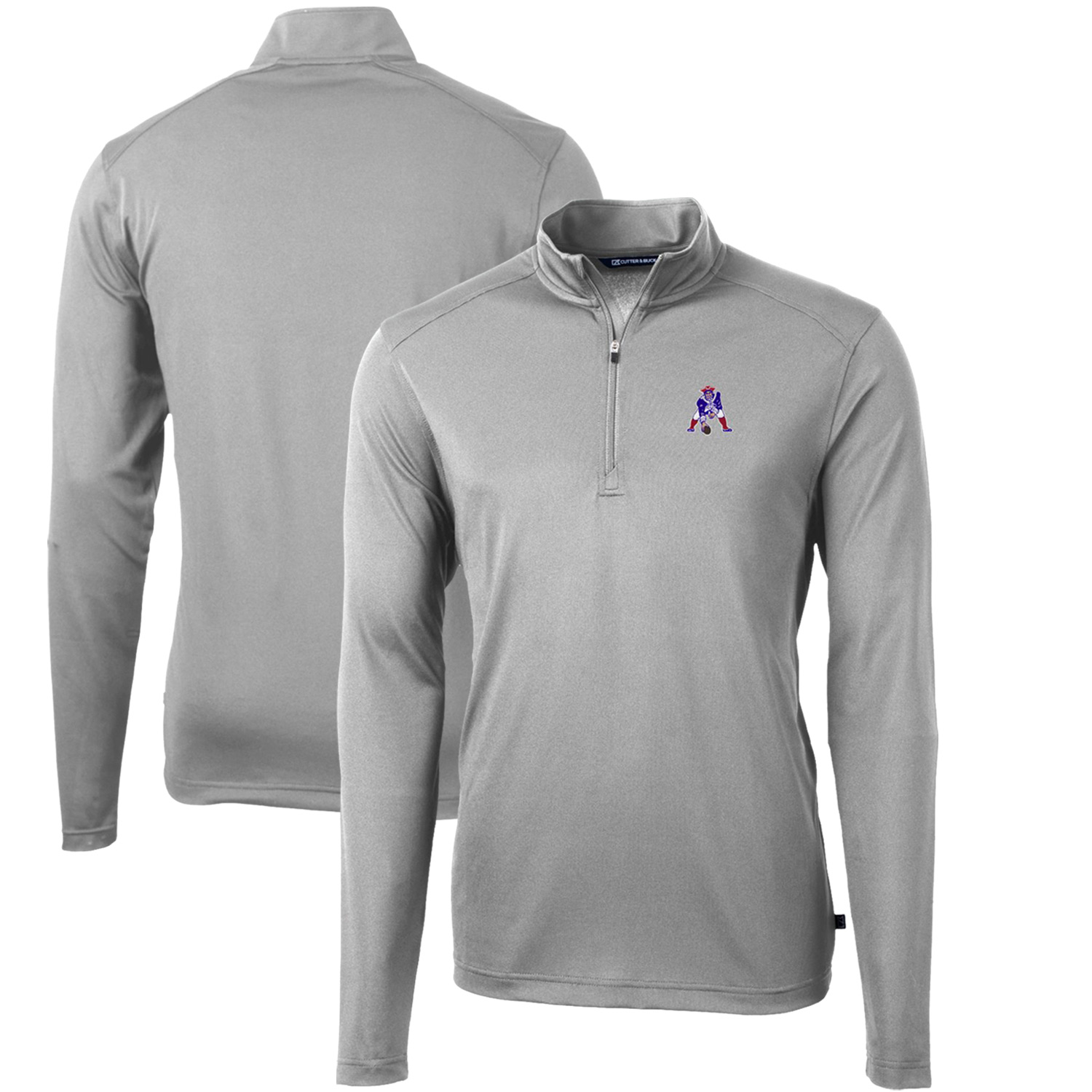 Men's Cutter & Buck Gray New England Patriots Throwback Logo Virtue Eco Pique Recycled Quarter-Zip Big & Tall Pullover Top