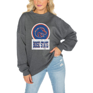 Women's Gameday Couture Charcoal Boise State Broncos Drop Shoulder Fleece Drop Pullover Sweatshirt