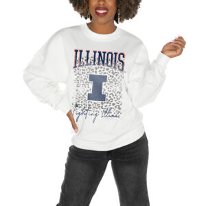 Women's Gameday Couture White Illinois Fighting Illini Drop Shoulder Fleece Drop Pullover Sweatshirt