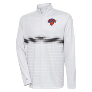 Men's Antigua Heather Gray/Black New York Knicks Bullseye Quarter-Zip Pullover Top