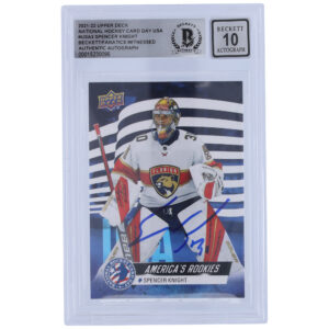 Spencer Knight Florida Panthers Autographed 2021-22 Upper Deck National Hockey Card Day America's Rookies #USA-3 Beckett Fanatics Witnessed Authenticated 10 Rookie Card